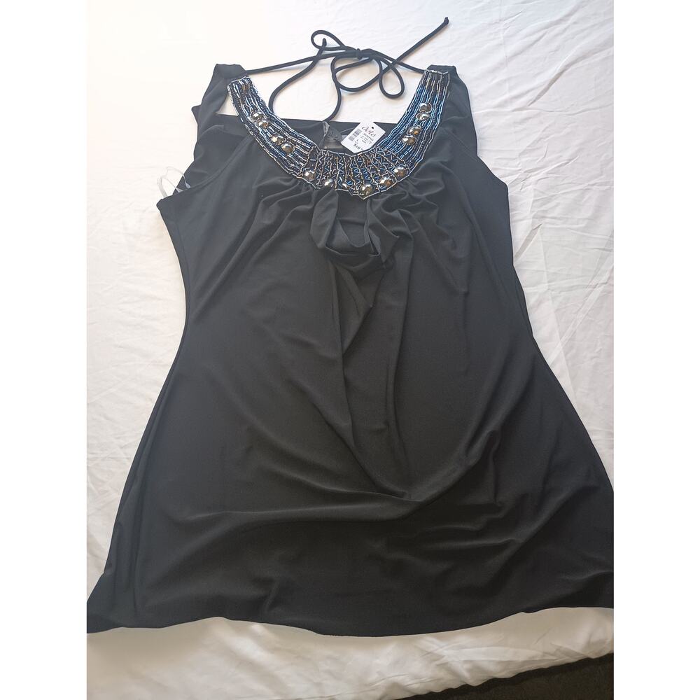 VTG‎ Y2K Beaded Tank Top Goth Women Large NWT Dots Slinky Black